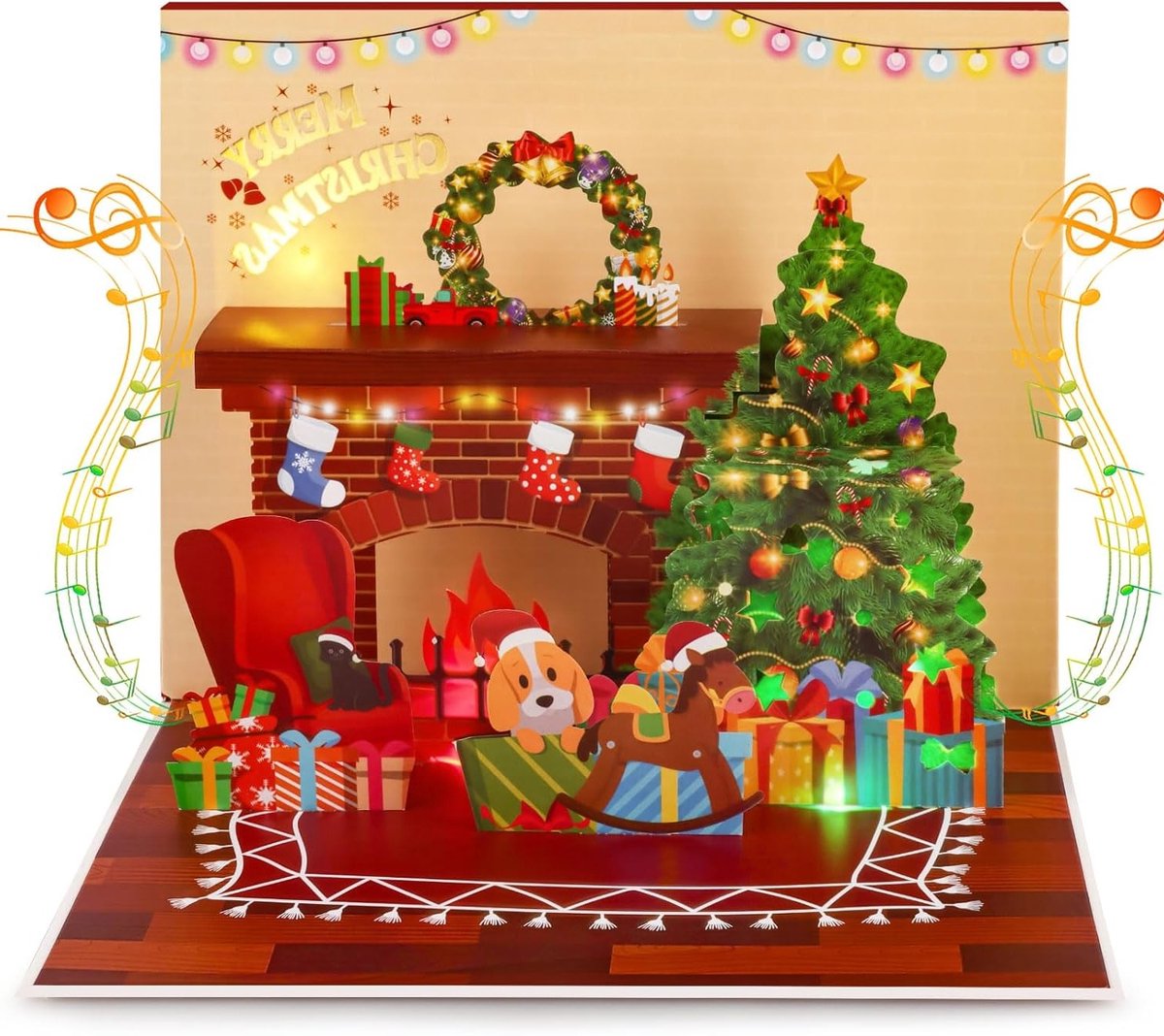 3D Pop-Up Kerstkaarten met Muziek - Feestelijke Jingle Bells Groetkaart met Envelop en Notitie voor Kerstcadeaus aan Vrouwen, Mannen, Moeders, Vaders en Kinderen