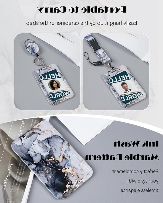 Marmerpatroon Zakkenhouder met Retractable Badge Reel en Afneembare Lanyard voor Kantoor en Onderwijs — afbeelding 4