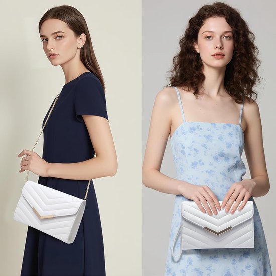 Elegante Vegan Leren Clutch in Wit met Polssteun en Ketting voor Avond, Bruiloft en Feestjes - Perfecte Handtas voor Prom en Banquet 23x16 — afbeelding 5