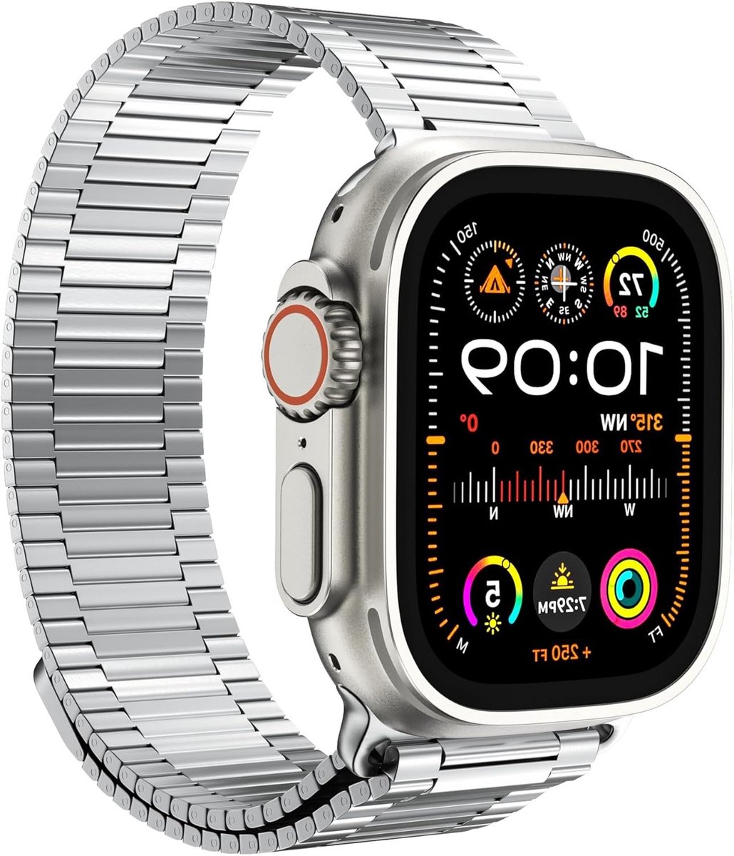 RVS Horlogeband Geschikt voor Apple Watch Ultra 49 mm 44 mm 45 mm 42 mm 41 mm 40 mm 38 mm - Magnetische Metalen Vervangband voor Mannen en Vrouwen