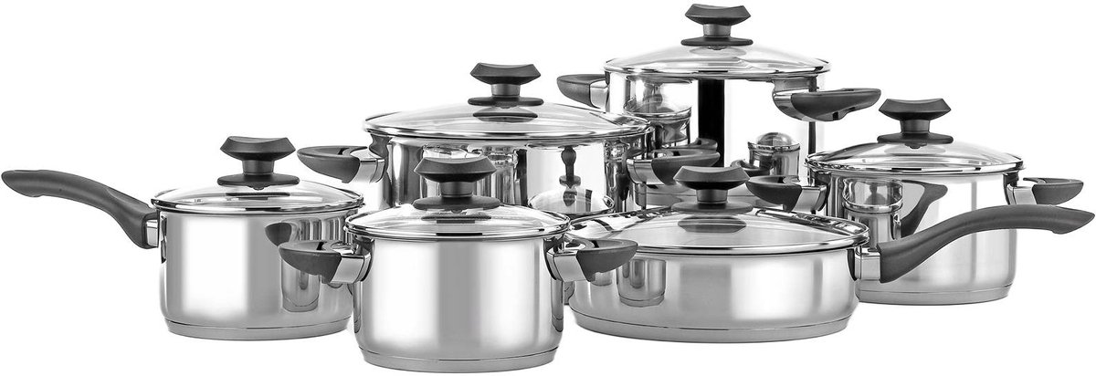 Nois Veneto Serie - RVS Pannenset - 12-delig - Ergonomische Handgreep - Voor Inductie