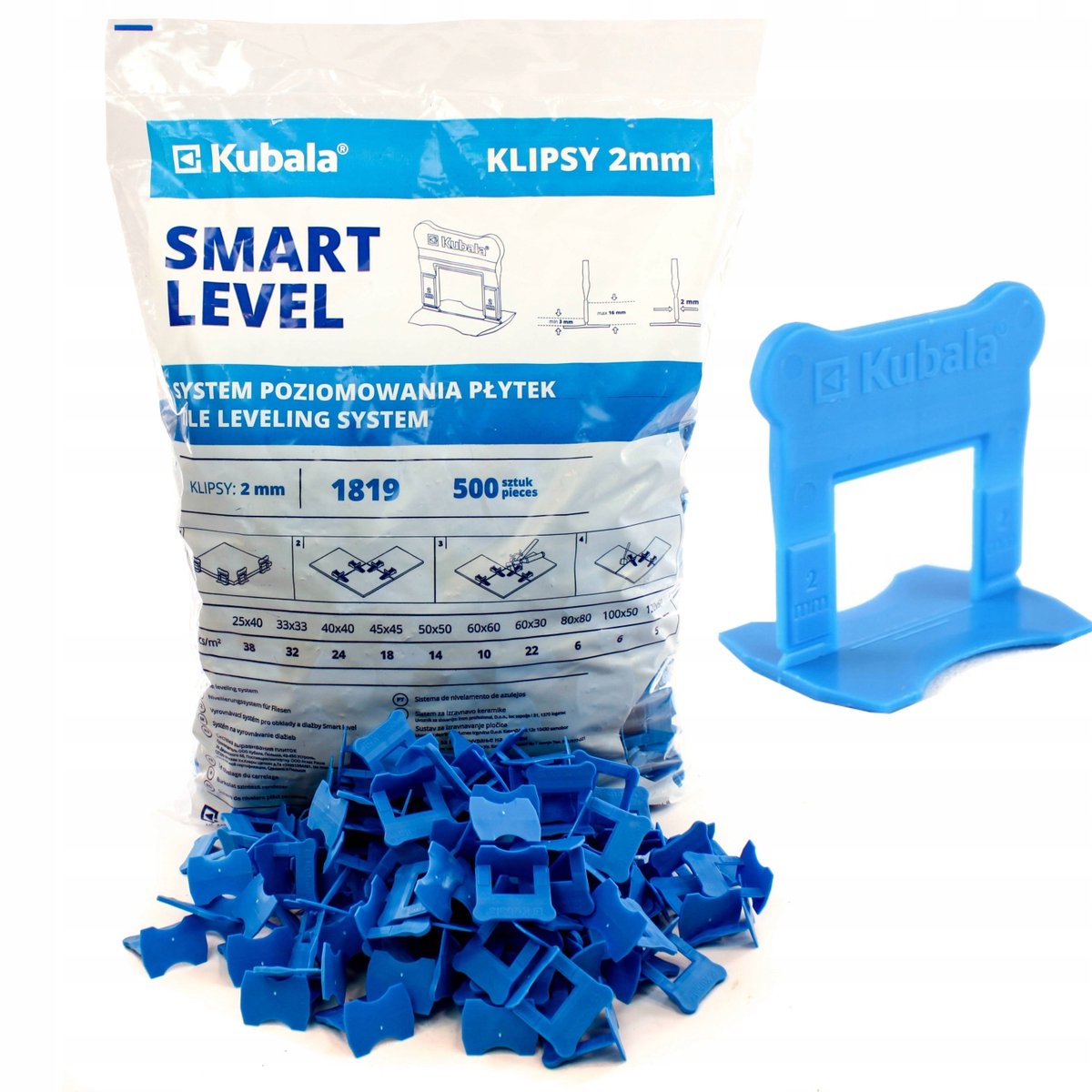 Kubala Smart Level Clips - Tegel nivelleringsclips 2mm, 500 st