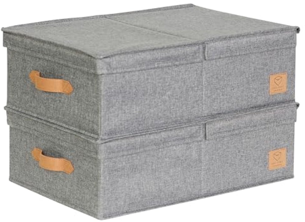 Premium Opbergdozen met Deksel M - Set van 2 - Linnen Stof - Grijs - 50 x 33 x 16 cm