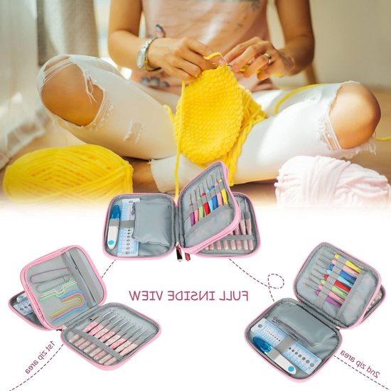 Haaknaalden Etui - Dubbele Compartment Ritsopbergzak voor Reizen, Compact en Handig, 18x14x3.5cm, Perfect voor Breien en Haken — afbeelding 3