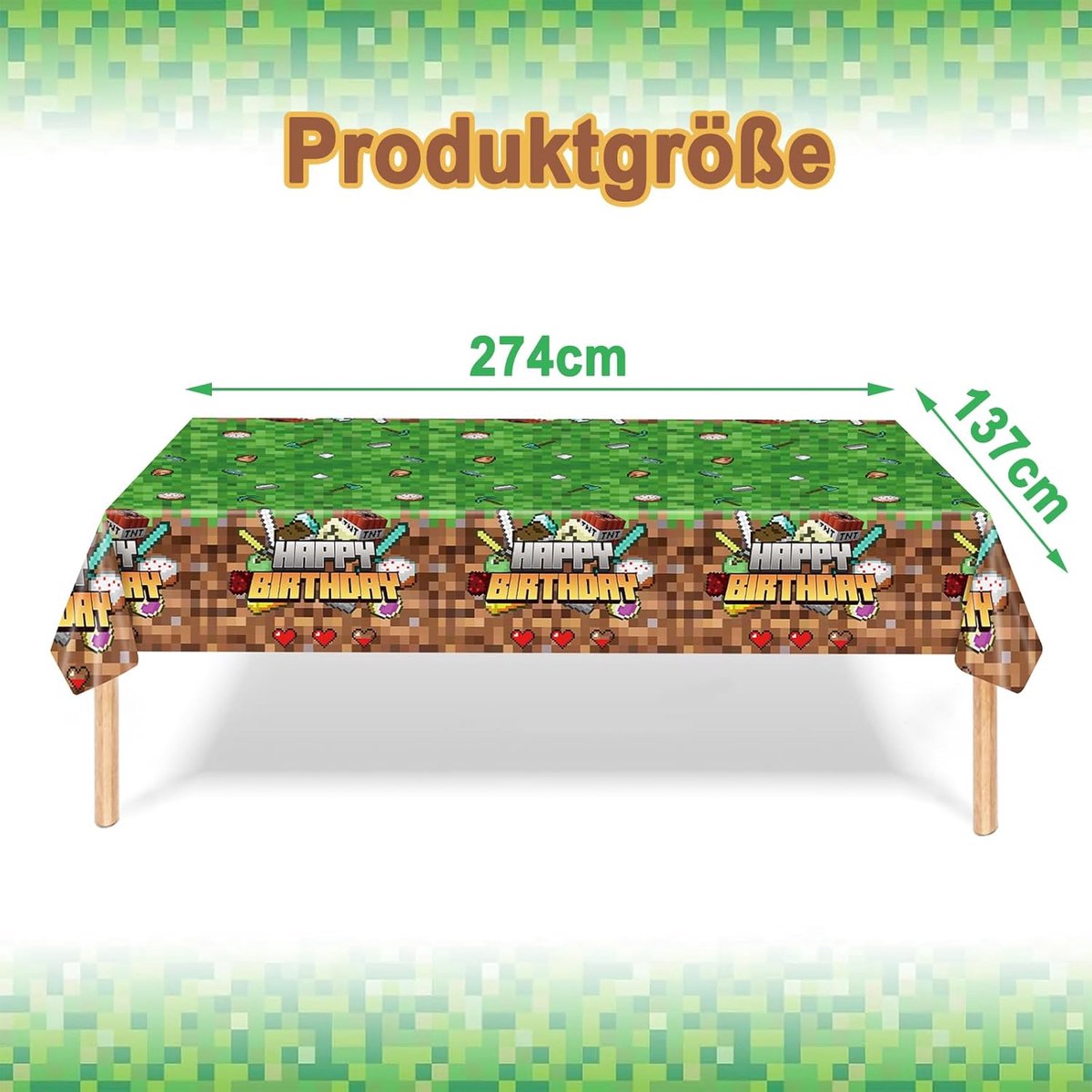 Pixel Motif Tafellaken - Verjaardag - 137 x 274 cm - Happy Birthday Tafellaken - Kinderen's Verjaardag - Meisjes - Jongens - Feestdecoratie