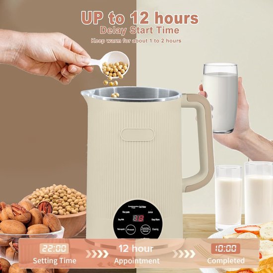 Elektrische blender -Elektrische Shakebeker - 10-in-1 notenmelkmaker - Inclusief uitgestelde start-warmhoud-zelfreinigingsfunctie - wordt geleverd met een borstel, maatbeker, receptenboek en netsnoer - groente — afbeelding 5