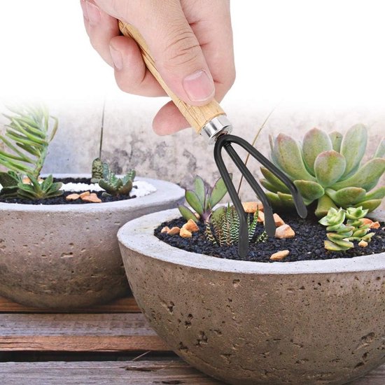 Mini Tuingereedschap Set voor Potplanten - 3 Stuks Handgereedschap met Spade, Hark en Schep voor Bloemen en Planten, Ideaal voor Kleine Tuinen en Balkon Tuinieren van MINI — afbeelding 3