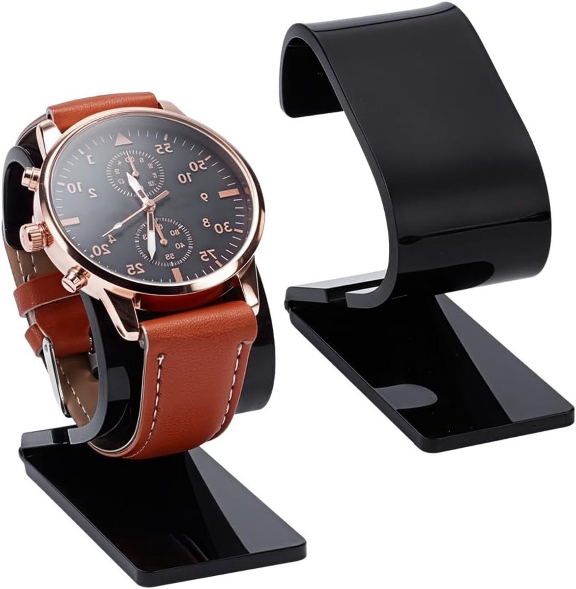 2 Stuks Zwarte Horloge Houder Display Stand - Plastic Enkel Horloge Organizer voor Sieraden, Armbanden en Kantoorgebruik in Slaapkamer en Kantoor
