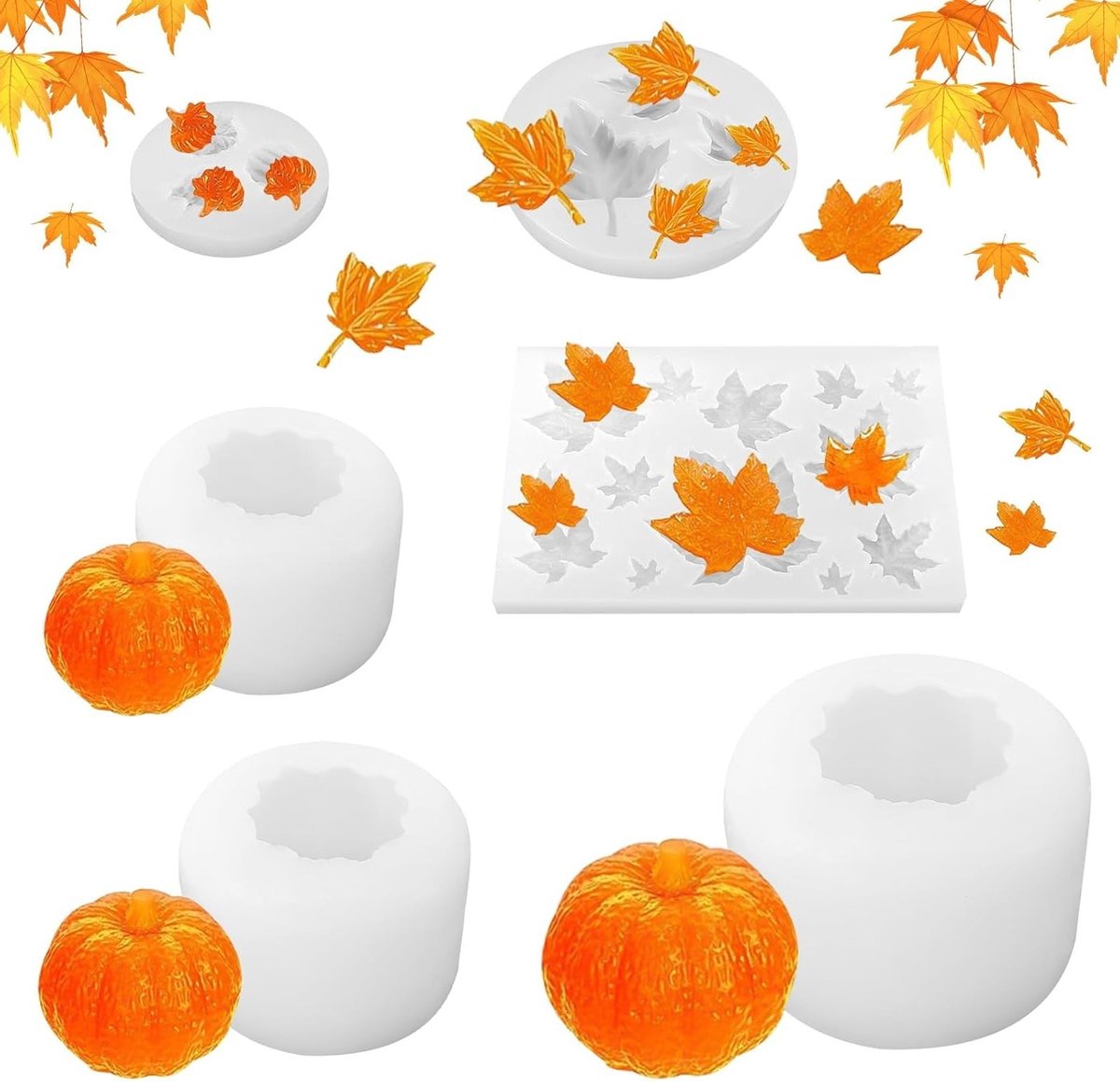 6 Stuks Siliconen Mal voor Pompoen en Esdoornblad - Ideaal voor Herfst, Halloween en DIY Decoratie