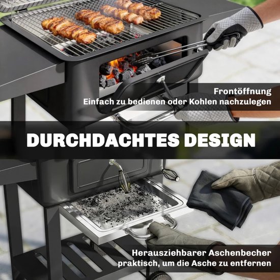 Premie Houtskool Barbecue - Smoker Barbecue - in Hoogte Verstelbaar - Barbecuegrill - Grillwagen - Houtskoolgrill - Houtskoolgrill met Deksel, Thermometer, Wielen, Bijzettafel & Handgreep - BBQ voor buiten, tuin - Zwart van Merkloos — afbeelding 5