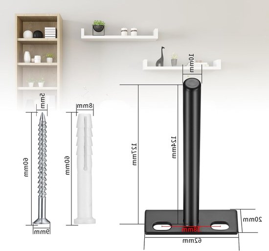Set van 4 Onzichtbare Drijvende Planksteunen, Stevige Wandplankhouders voor Muurmontage, Ideaal voor Thuisdecoratie en Ruimtebesparing van Merkloos — afbeelding 5