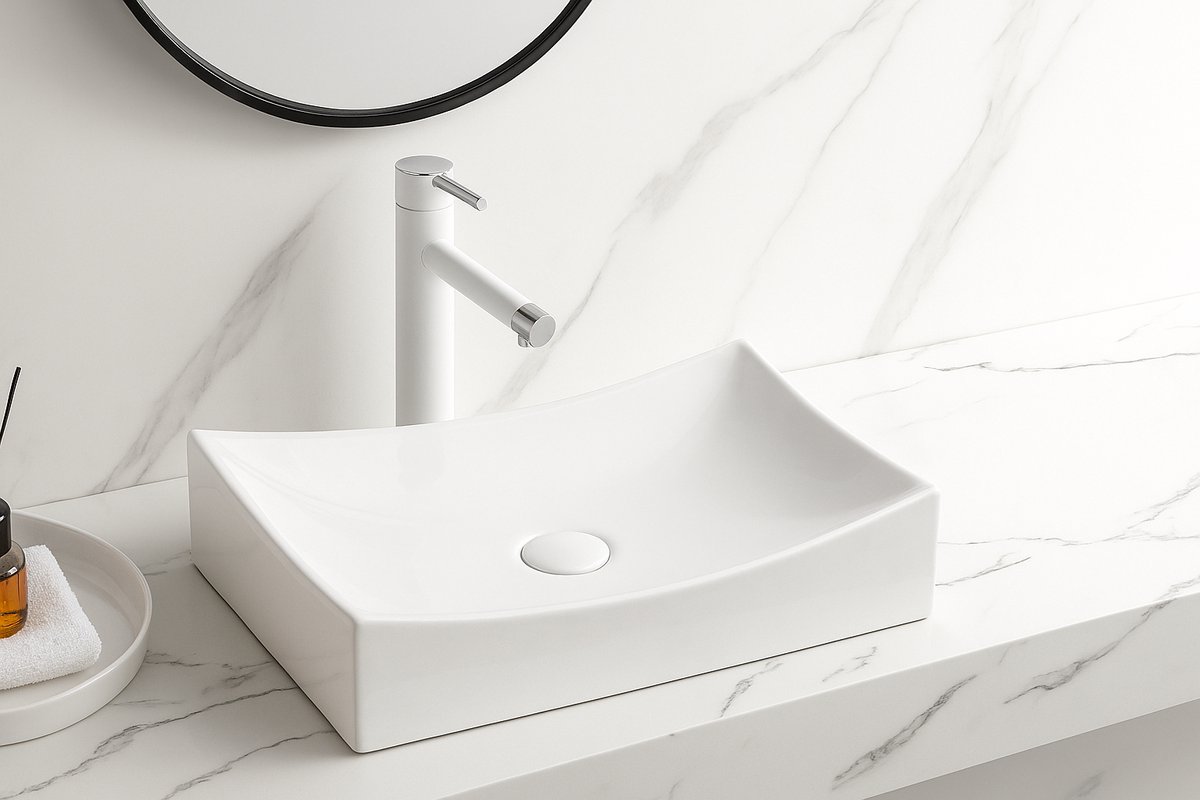 AquaVik Waskom Glida Keramiek Rechthoekig 55x35x12 cm Glans Wit