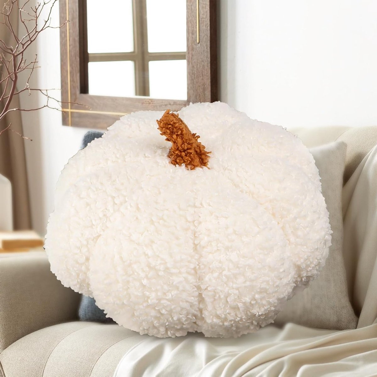 3D Pluche Pompoen Kussen, Decoratief Kussen voor Halloween, Rond Kussen voor Kinderen, 20 cm, Sfeervol Kussen voor Slaapkamer en Cadeau