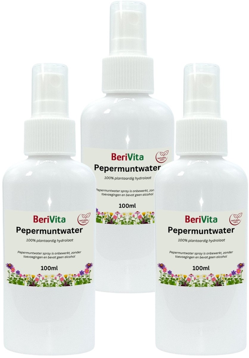 Pepermuntwater 3x100ml Spray - Puur - Zonder Alcohol - Zuiverende Natuurlijke Toner - Pepermunt Water Hydrolaat