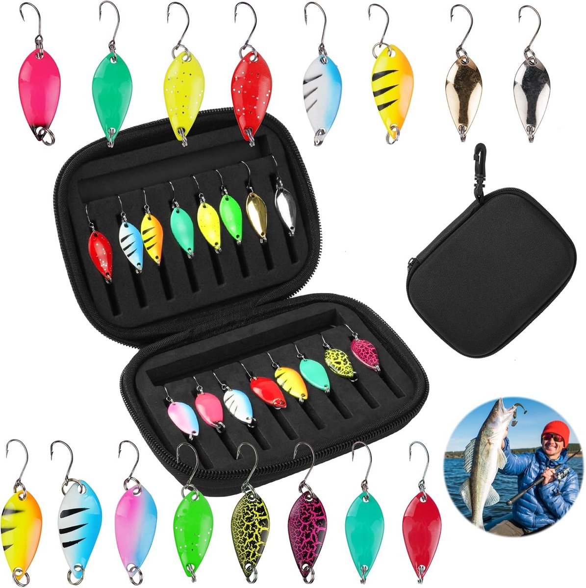 Trout Bait Set - 16pcs Trout Spoon - Spoons Trout - Fishing Trout Spoons Met Opslagdoos - Trout Fishing Set Voor Trout Bass - Visgerei Tackle Box - Metal Hard Bait Sequins Spoon Fishing Hook