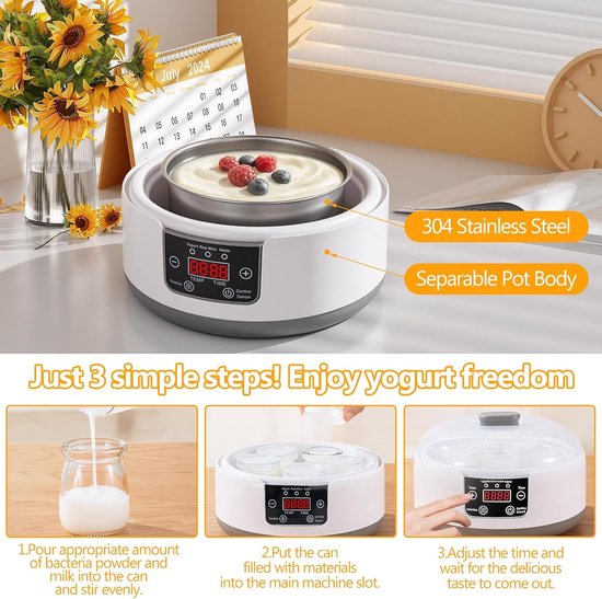 Yoghurtmaker met Temperatuurregeling - Incl. 5 Glazen Potjes 100ml - Voor Griekse & Vegan Yoghurt - Ook voor Natto van Merkloos — afbeelding 4