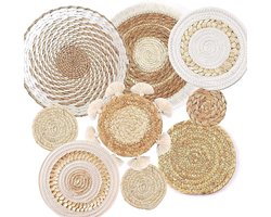 9-Piece Boho Muur Mandenset - Seagrass Rattan Boho Decoratie - Ronde Wanddecoratie voor Woonkamer - Slaapkamer - Eetkamer