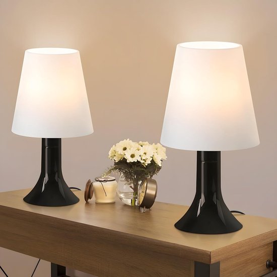 Glitzerlife - Tafellampen Tafellamp - 2 stuks - E14 Bedlampje met snoer - Moderne design lamp - Leeslamp slaapkamer - Ø13x24,5 cm - Zwart