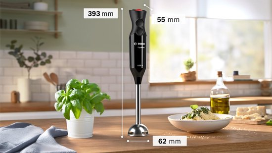 Bosch MS6CB6110 ErgoMixx - Staafmixer - 1000W - 4-bladenmes - Inclusief maatbeker - 12 snelheidsinstellingen - RVS/Zwart