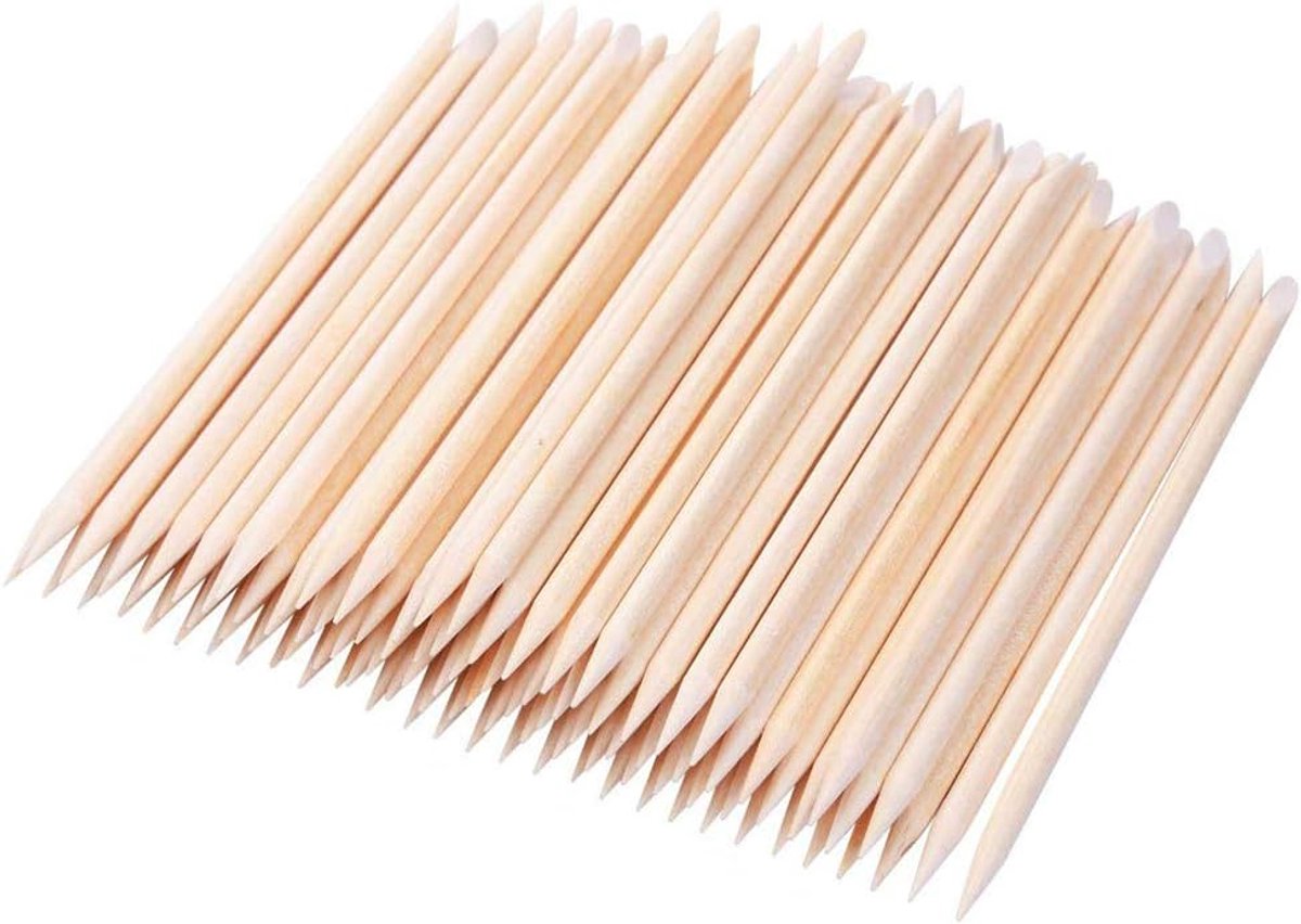 OLOEY 100 stuks oranje houten stokjes-dubbelzijdige houten nagelriemduwers voor nagelkunst-manicure en pedicure (100 stuks)