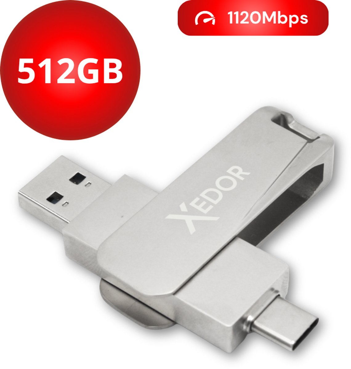 Xedor® Base - USB Stick - 512 GB - 1120Mbps - USB C en A - iPhone en Android