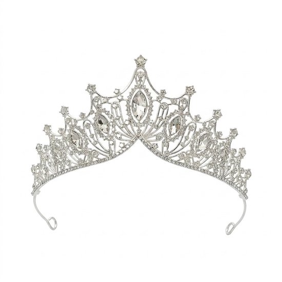 Diadème blanc argenté accessoire cheveux femme avec pierres claires couronne style baroque design ajouré bridal headpiece modèle haut