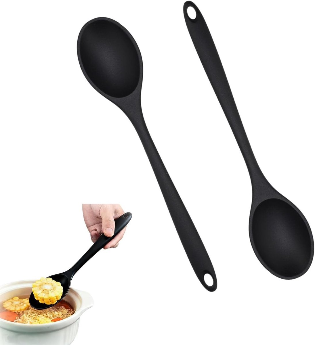 Set van 2 Siliconen Serving Spoons met Lange Handvatten voor Koken, Bakken en Roeren - Vaatwasserbestendig en Antikleef voor Keuken en Kamperen