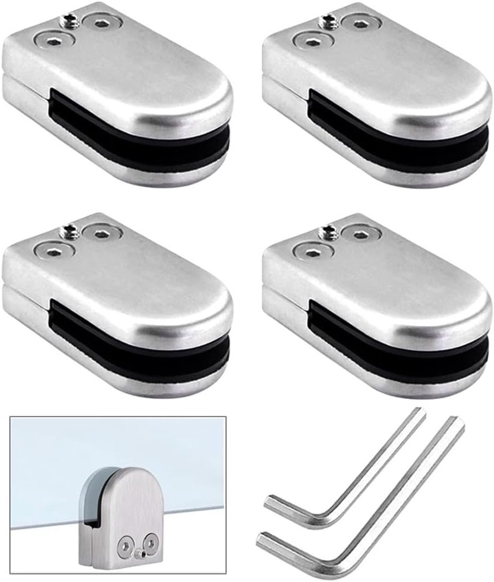 Set van 4 Verstelbare Glasklemmen van RVS voor Balustrades en Trapleuningen - 10-12mm Geschikt voor Glas