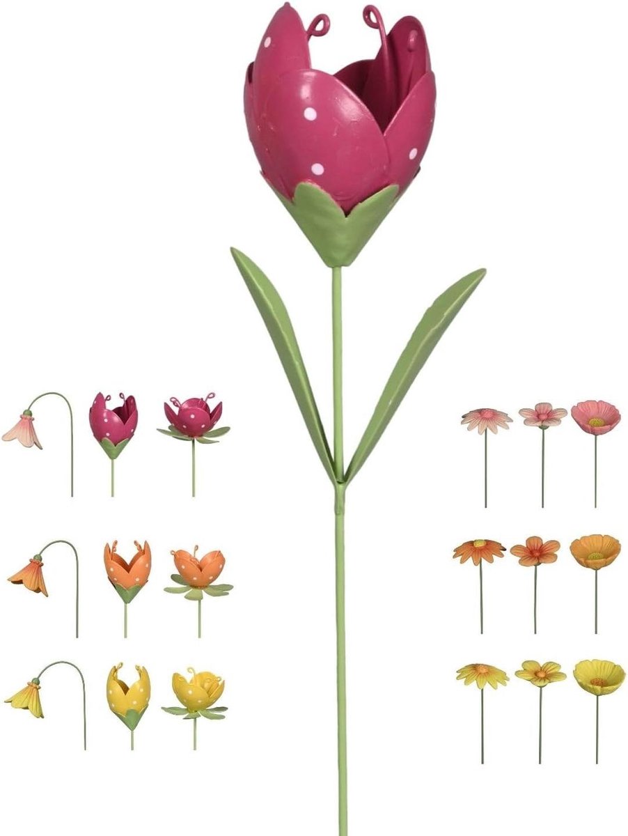 Tuinsteker Bloem - Decoratieve Stekker - Tuin Aankleding - Handgemaakt Design - 36 cm Hoog - Warme Kleuren