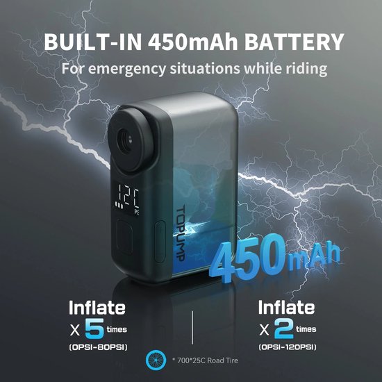 DIMICO - Bandenpomp Compressor - Mini Fietspomp Elektrisch - Luchtpomp - Luchtcompressor - LED - 120 PSI - USB-C Oplaadbaar — afbeelding 5