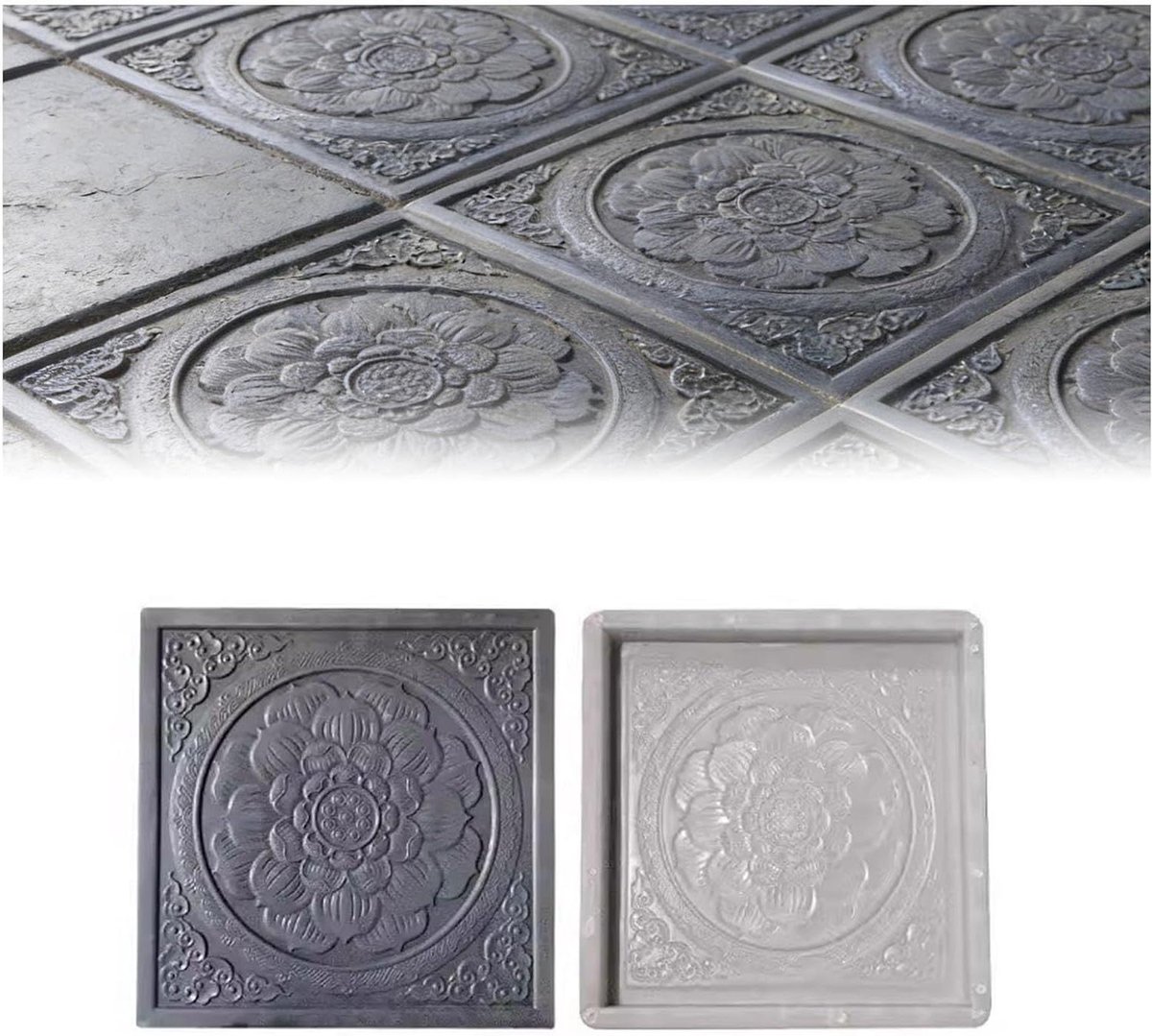 Betonsteen Mallen - Tuin Vormen - Tuin Decoratie - Antiek Bloem Motief - 1 Stuk - Zwart