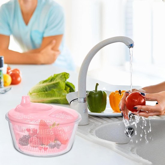 Slacentrifuge - Groente Droger - Salades Maken - Eenvoudig Water Verwijderen - 23 cm - Roze — afbeelding 5