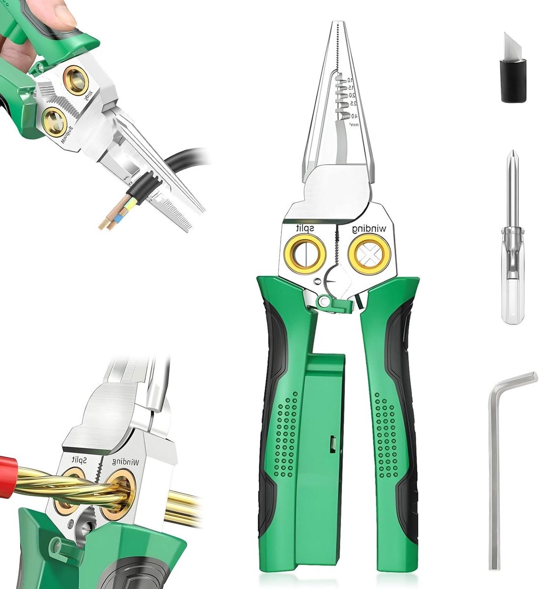 Multifunctionele Tang - Draadstripper Tester - Elektrisch Werk - 8-in-1 Functies - 12-250V - Groen