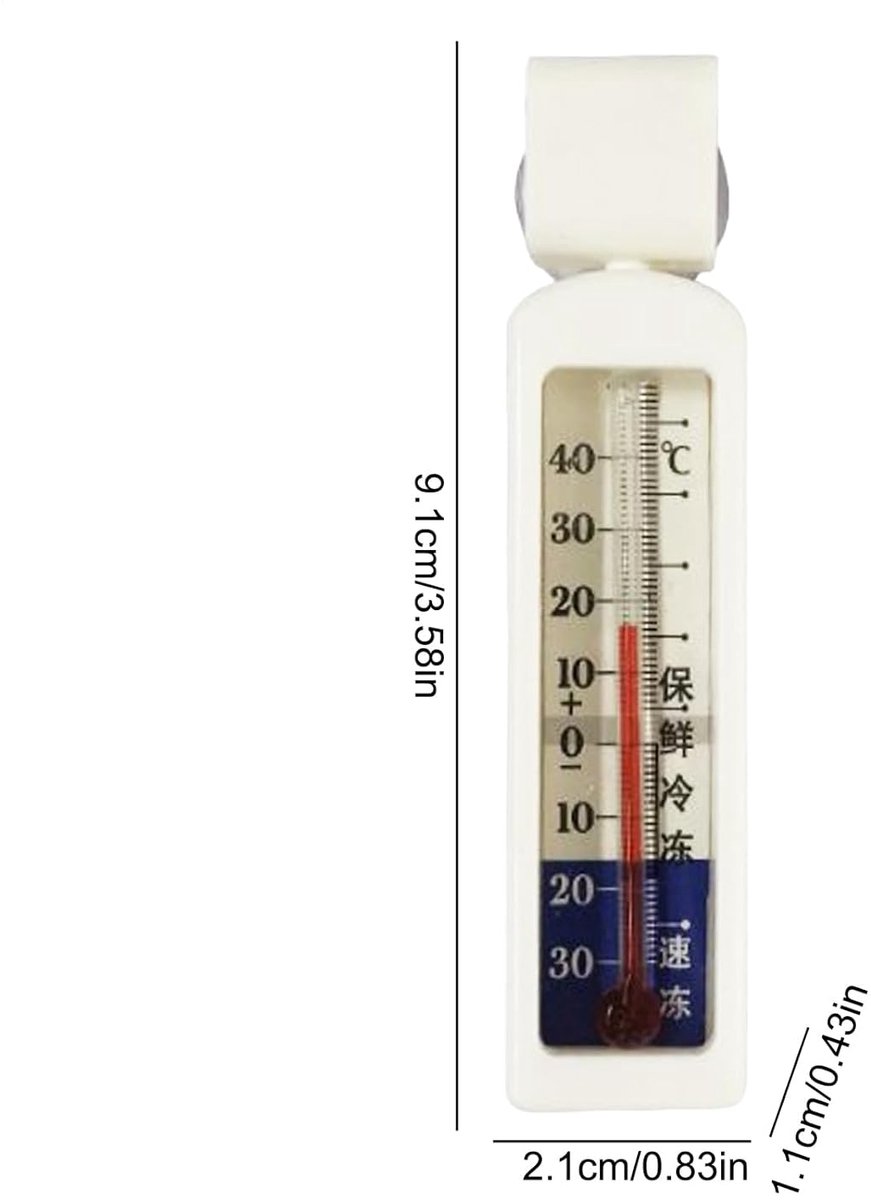 Koelkast Temperatuurmeter - Vriesmeter Glas - Voedsel Bewaren - Analoge Weergave - 16.6cm Lengte - Wit