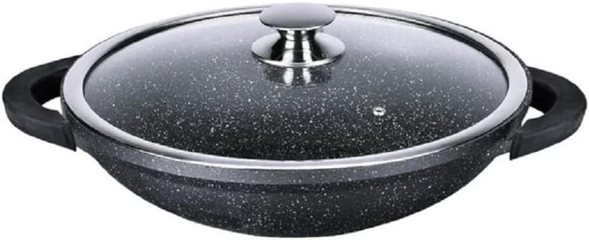 Wok Pan - Koekenpan - Gezond Koken - Steenlook Coating - 36 cm - Grijs
