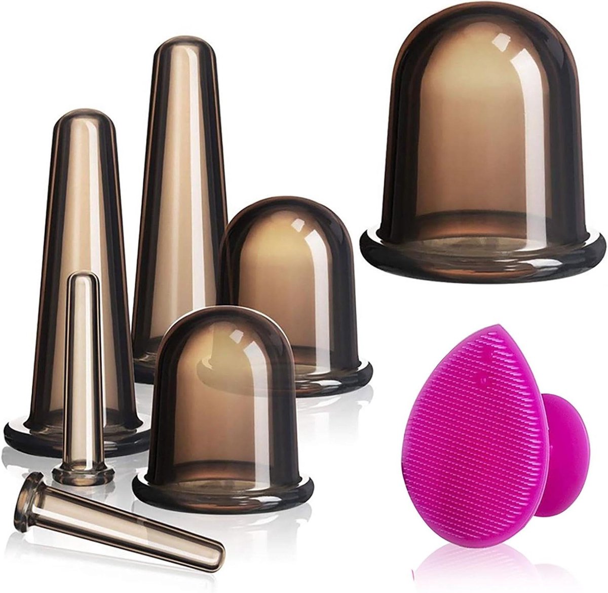 Massage Cups - Gezichtsset Huidverzorging - Huidverbetering Gezicht - Inclusief Peeling Borstel - Set van 6 - Zwart