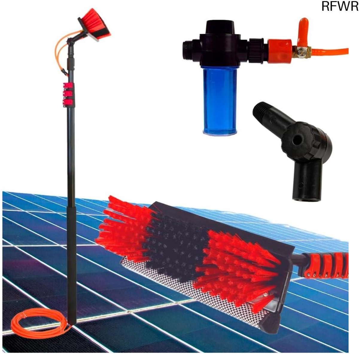 Telescopische Wasborstel - Wateraangedreven Reiniger - Hoge Oppervlakken Reinigen - Geïntegreerde Zeepdispenser - Tot 4.6 Meter - Zwart Rood