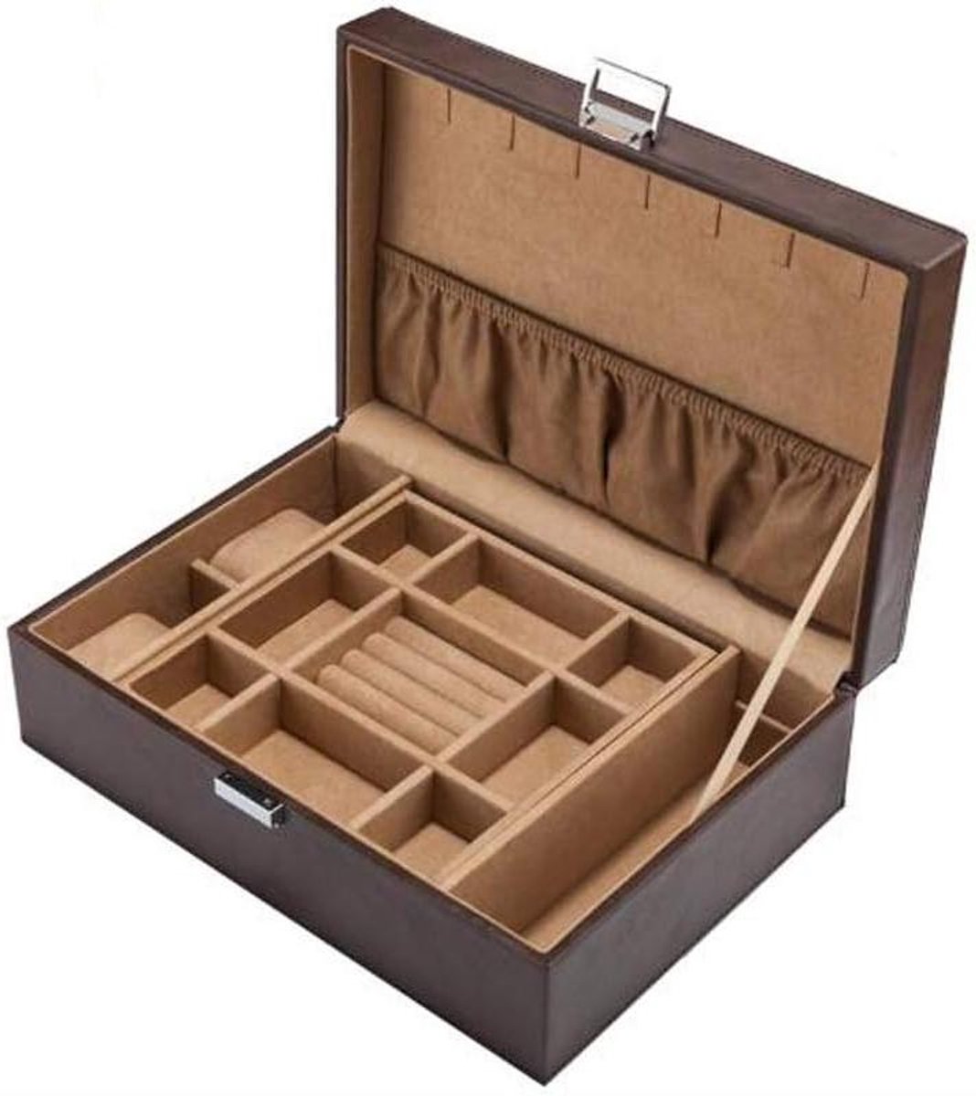 Sieradendoos - Juwelendoos organizer - Sieraden opbergen - Dubbele vakken slot - 11.61 inch - Geel