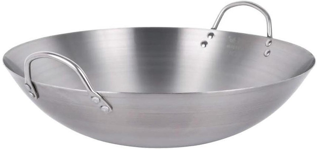 Wok Koekenpan - Grote Pan - Eten Bereiden - Zonder Coating - 34-60 cm - Zwart