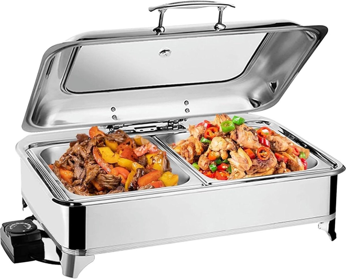 Voedselwarmer Buffet Warmhoudbak Feesten En Diners Temperatuurregeling 9 Liter Zilver