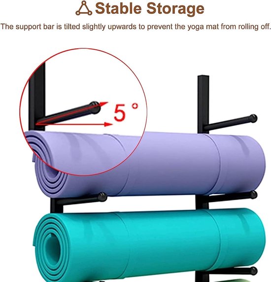 Yogamathouder Muur - Mattenrek Fitness - Ruimte Organiseren - Voor 6 Yogamatten - 18 cm Diep - Zwart — afbeelding 4