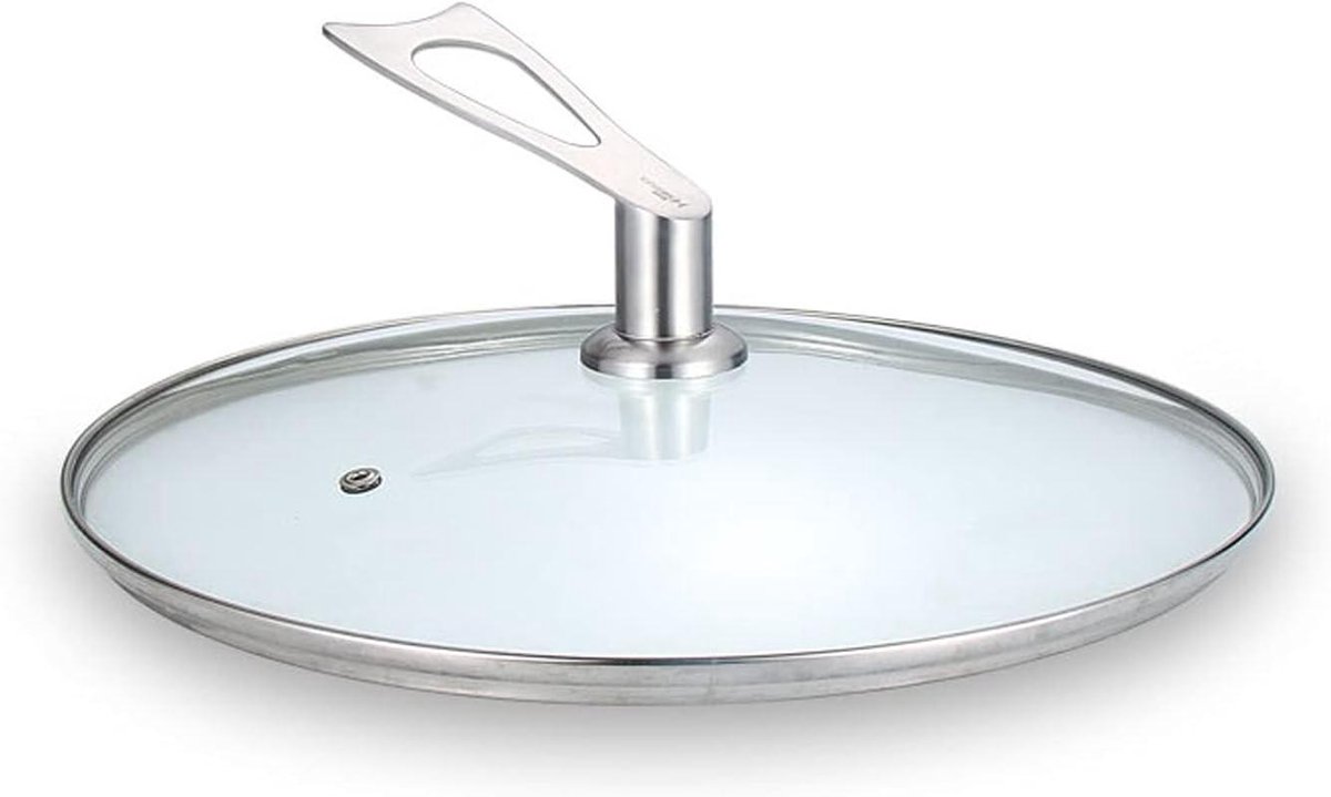 Pannendeksel Glas - Universeel Deksel - Koken en Sudderen - Met RVS Rand - 32cm Diameter - Helder