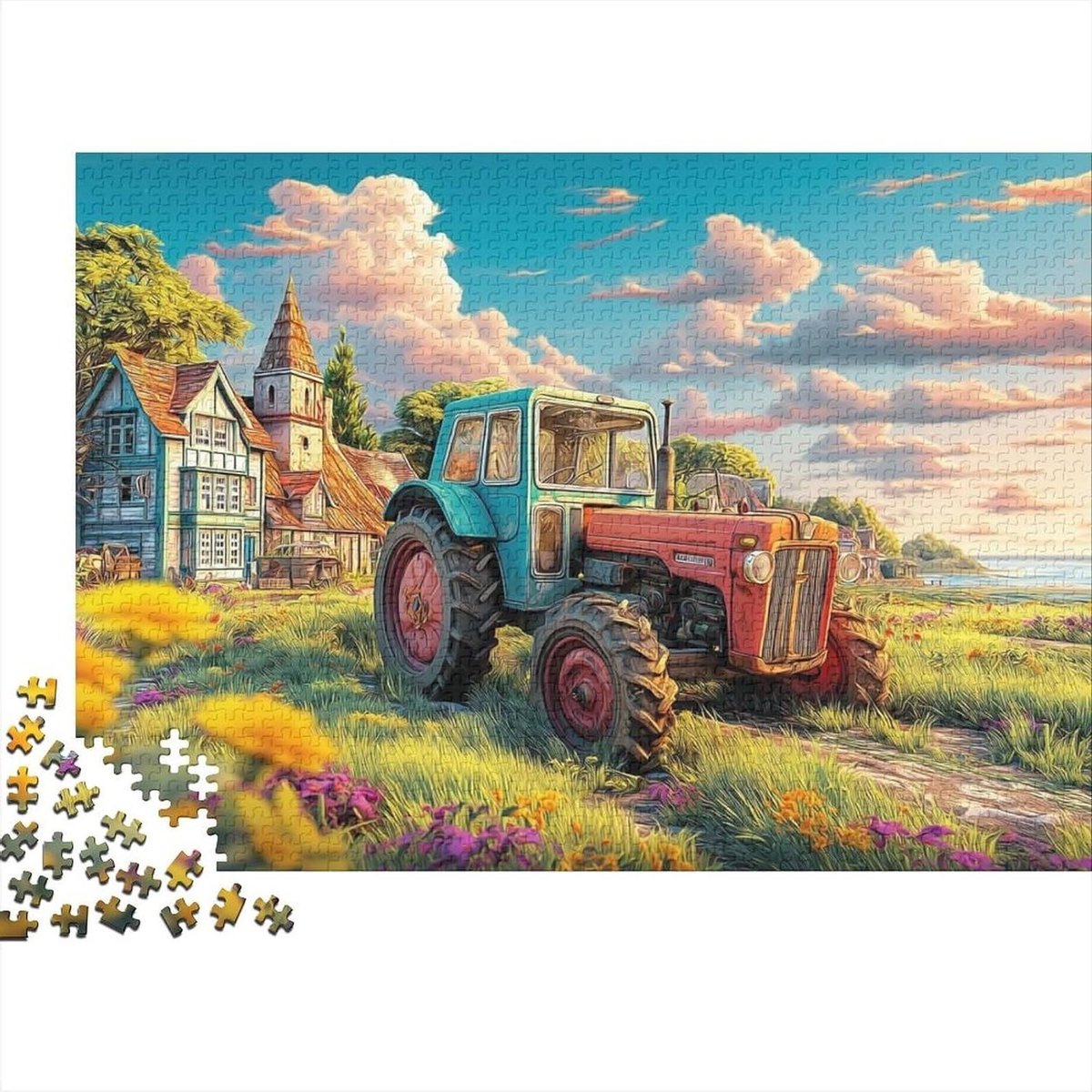 Tractor Puzzel - Boerderij Puzzel - Ontspanning Thuis - 1000 Stukjes - 38 x 26 cm - Vintage Stijl