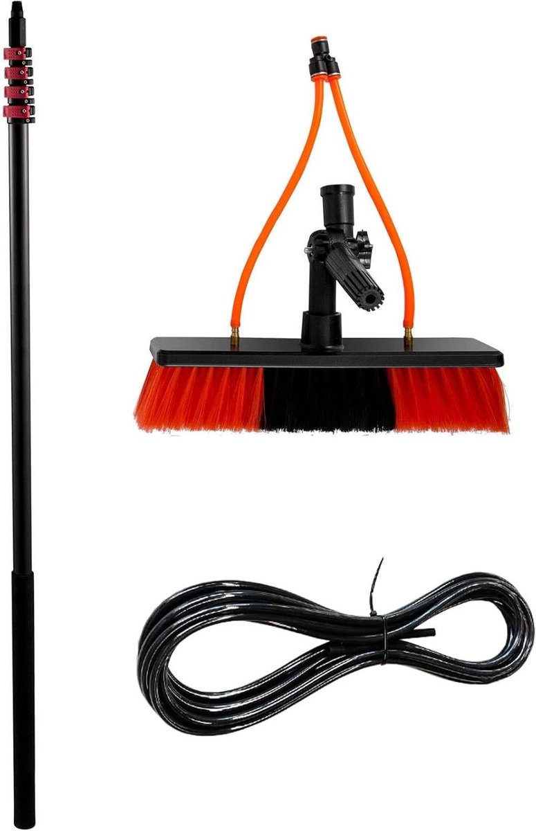 Reinigingsstang Set - Hoge Ramen Borstel - Hoog Reinigen - Watertoevoer Stang - 20 Meter Slang - Zilver