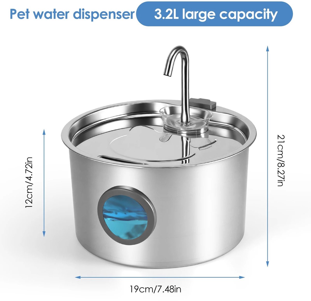 RosaBloom Premium Huisdieren Drinkfontein - Automatische Waterfontein - Stille Kattenfontein - USB-Aansluiting - 3,2 Liter - Zilver