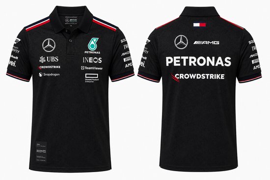 Mercedes Teamline Polo Zwart 2024 S - Lewis Hamilton - George Russel - Formule 1 van Mercedes — afbeelding 3