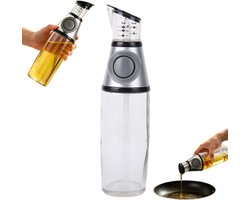 Oliefles - Voorgedoseerde oliedispenser - Lekvrije bewaarfles - Oliedispenser - Glazen lekvrije oliedispenser - Keukengerei Sojasaus- en azijnfles - 500 ml - Grijs - 7x28 cm - Geschikt voor olijfolie azijn en vloeibare sauzen