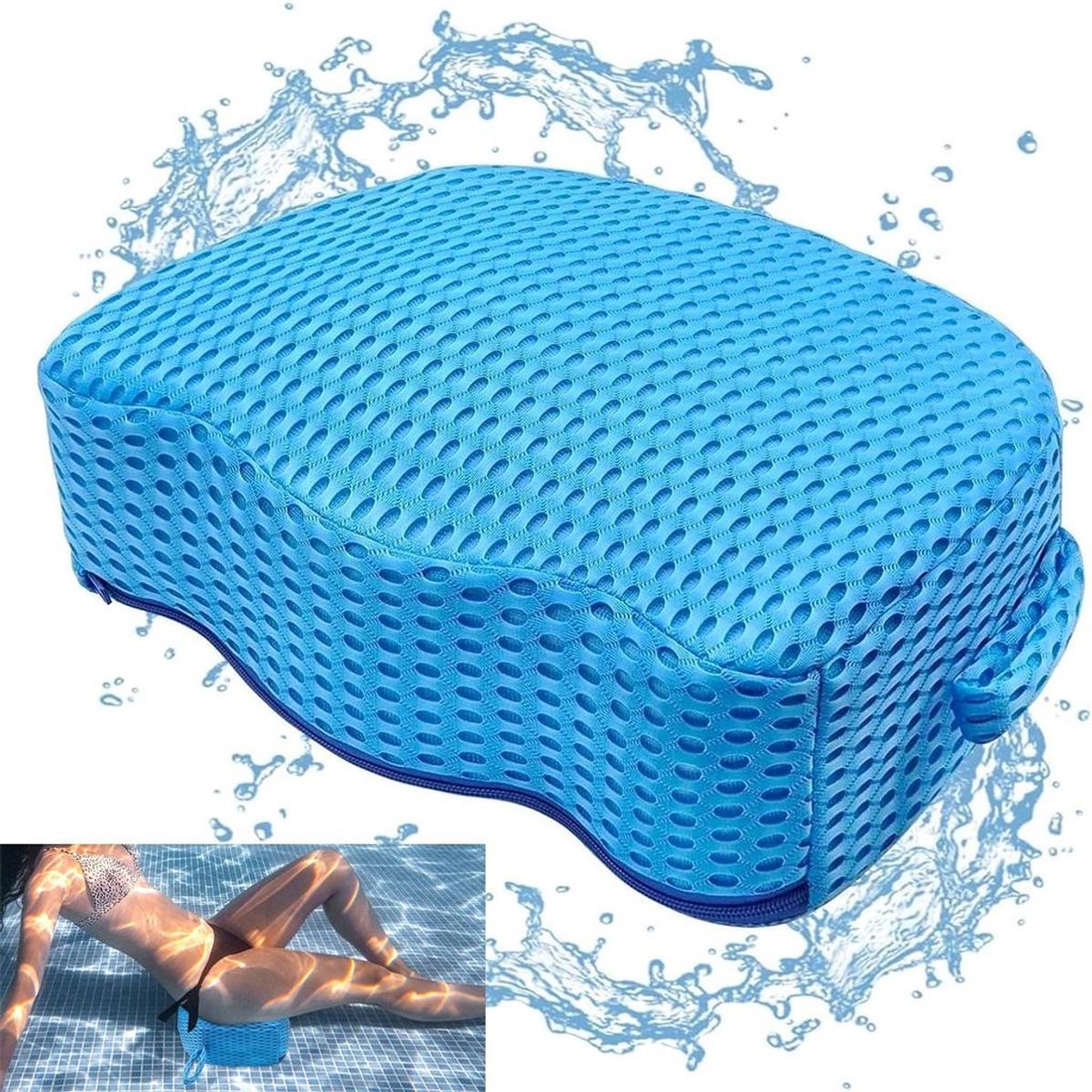 Whirlpool badzitje met verzwaarde zitting, gemaakt van ademend 3D-meshweefsel, geschikt voor onderdompeling, met antislip microstippen aan de onderkant, geschikt voor binnen- en buitengebruik. Afmetingen: 40*30,5*12,7 cm