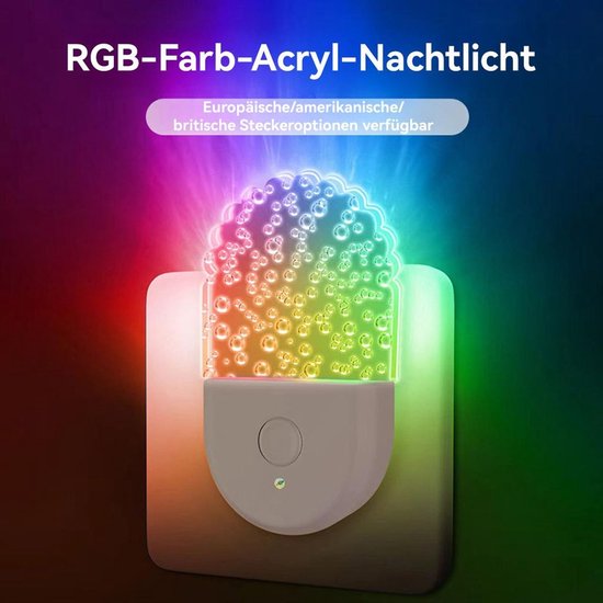 Twee LED-nachtlampjes met stekker, waaronder een kinder-LED-nachtlampje met 6 verschillende kleuren. Geschikt voor installatie in gangen of badkamers. — afbeelding 3