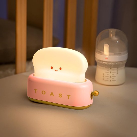 Nachtlampje Toaster Lamp - Nachttafellamp voor Kinderen, LED Nachtlampje met USB Oplaadbaar en Timer, Draagbare Slaapkamer Nachttafellamp voor Kind Tiener Kamer Decoratie (Roze) van Merkloos — afbeelding 3
